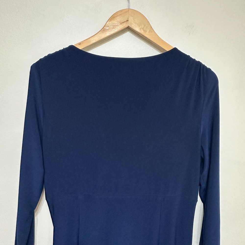 Lauren Ralph Lauren Ruched Dress Womens 14 Navy Surplice Sheath Stretch Classic - Picture 9 of 10